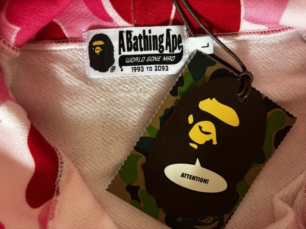 Authentic a bathing ape babe abc dot shark full zip hoodie pink L