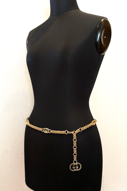 GUCCI Chain Belt GG Logo mark Vintage Long necklace Gold Length