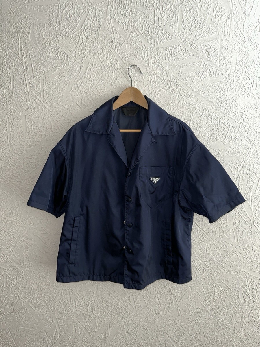 Prada Navy RE-Nylon Oversized Triangle Bowling Shirt | eBay