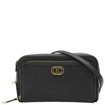 CHRISTIAN DIOR Caro Grained Leather Double Pouch Crossbody Bag