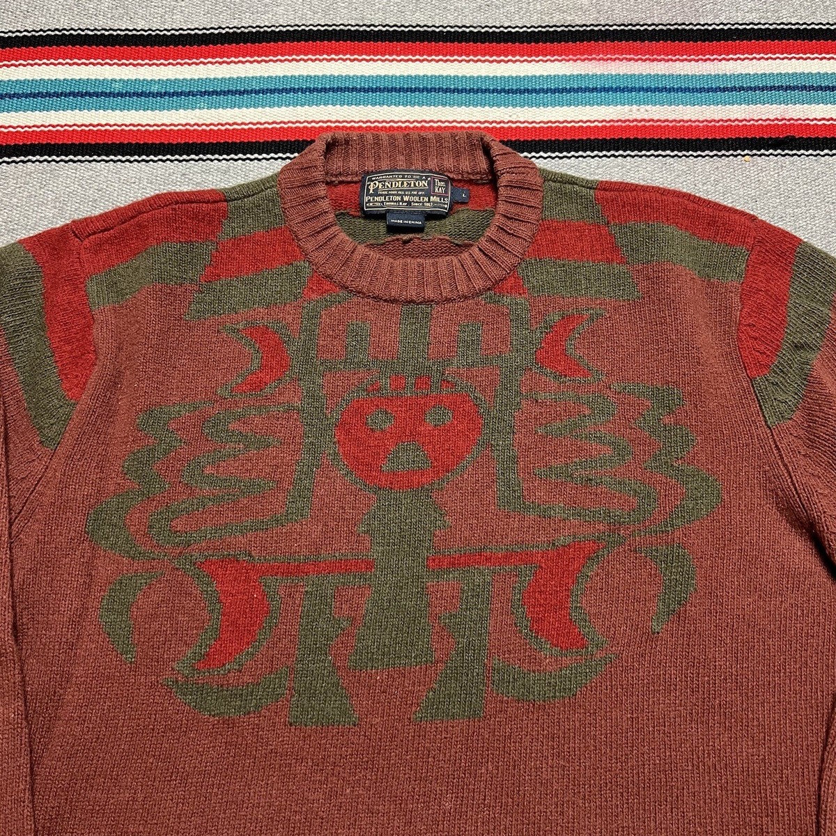 Vintage Pendleton Aztec Print Pullover Wool Sweater Mens Size