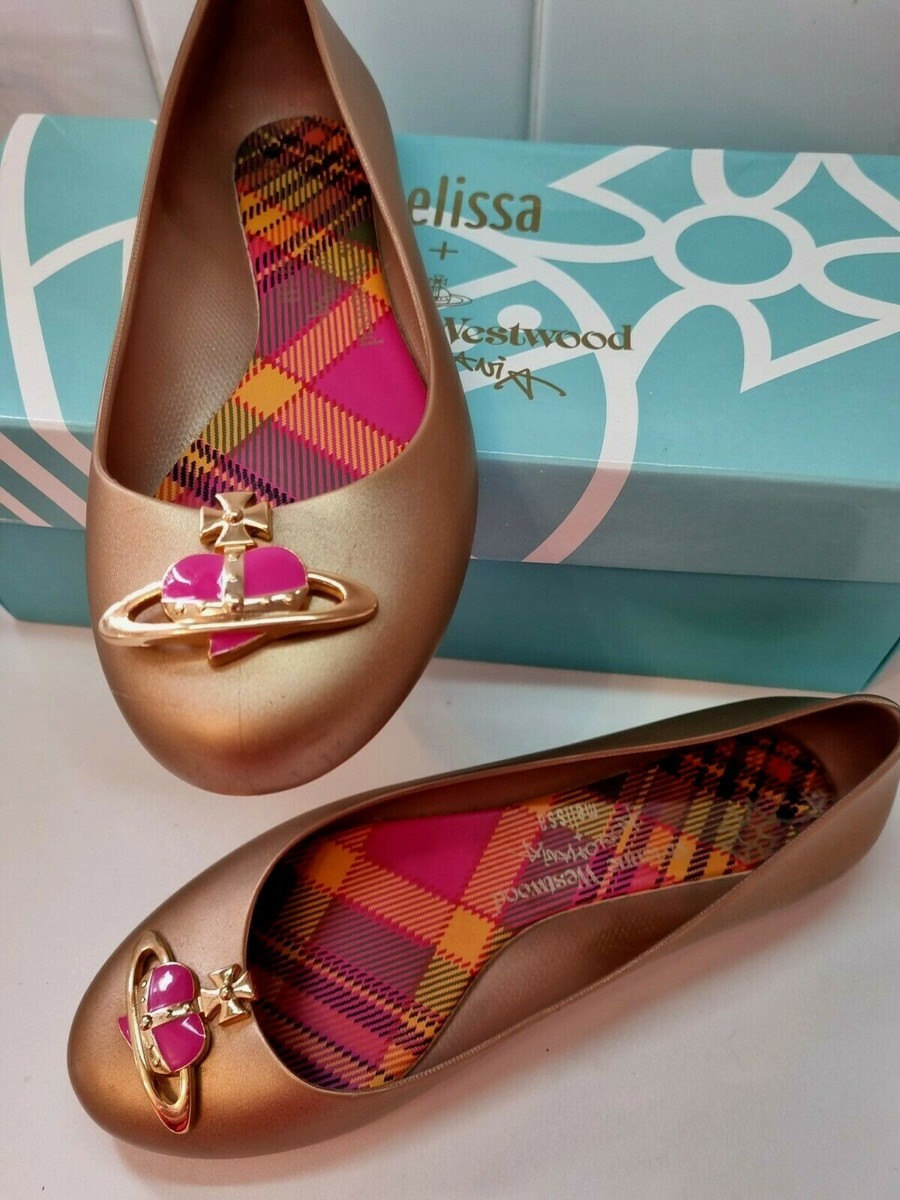VIVIENNE WESTWOOD x MELISSA Gold Matt ballerina shoe with orb
