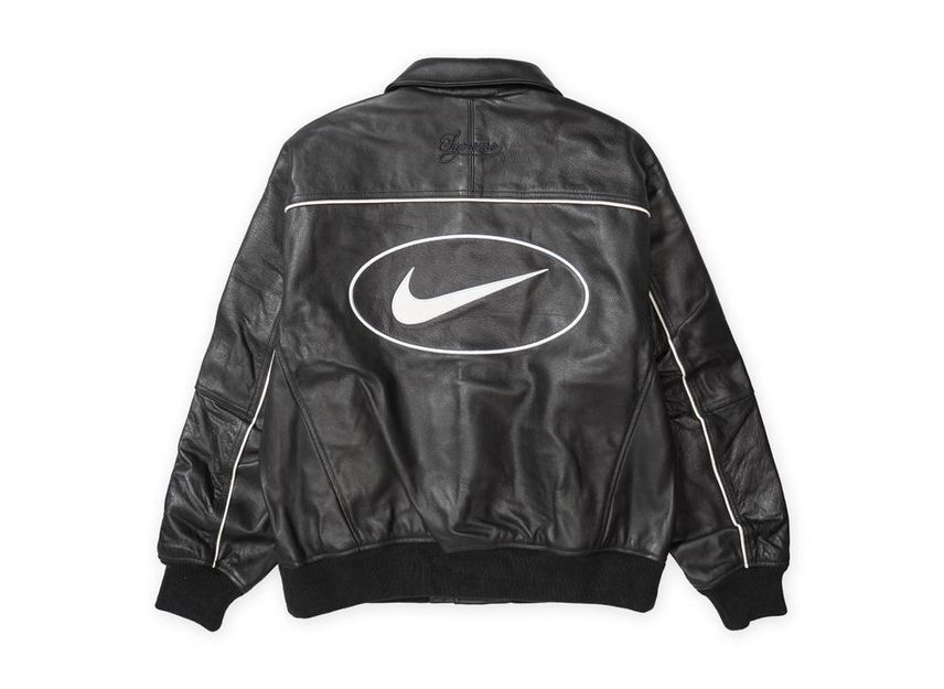 HF9634-010 Supreme Nike Leather Varsity Jacket Black | eBay