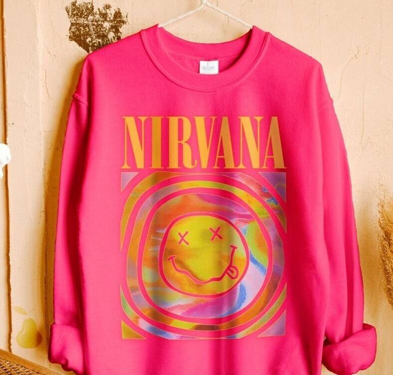 Nirvana Smiley Face Sweatshirt; Nirvana Aesthetic Pink Rainbow