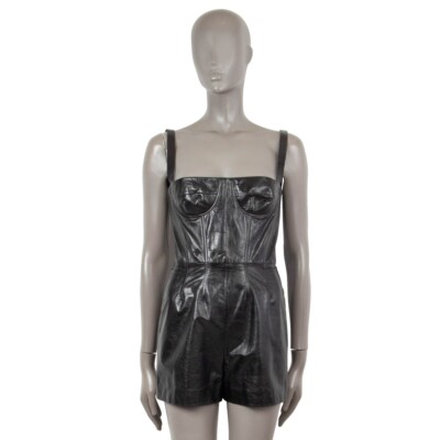 67807 auth CHRISTIAN DIOR black leather 2018 BUSTIE MINI Romper