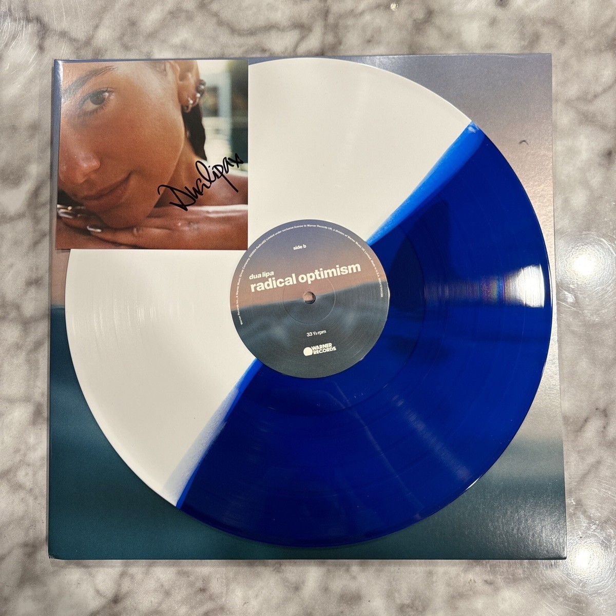 dua lipa radical optimism 12” blue and white vinyl with signed