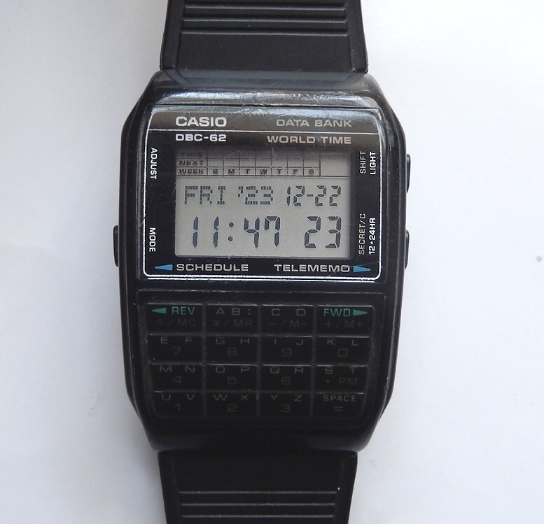 VINTAGE CASIO CALCULATOR WATCH DATA BANK WORLD TIME DBC62 MADE IN