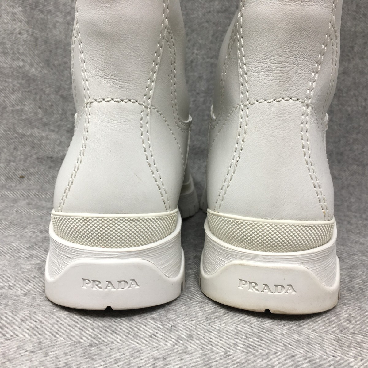 Prada Tall Rain Boots Shoes Womens Size 6 US 36 EU White Pink