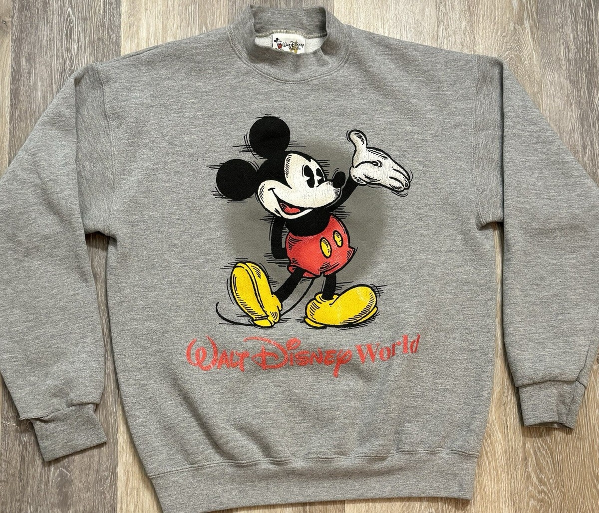 Vintage 90s Mickey Mouse Sweatshirt Medium Mock Neck Gray Pullover