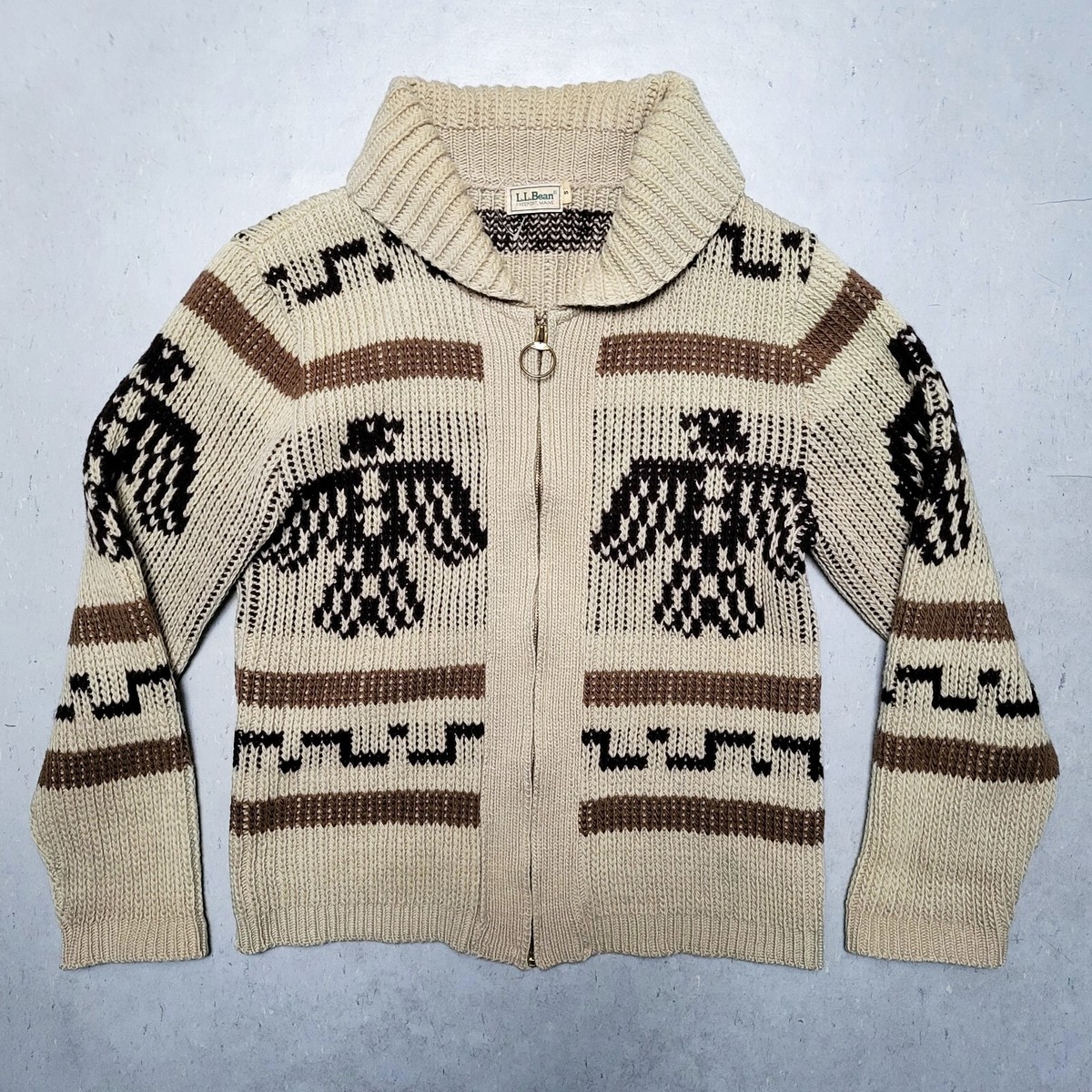 Vtg 70s LL BEAN Cowichan Sweater Cardigan Wool Shawl Collar