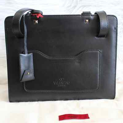 Valentino Joylock Black Leather Floral Applique Rockstud Satchel