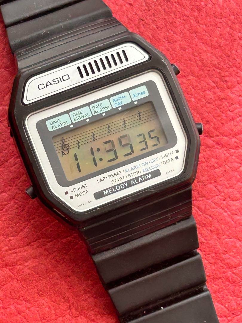 Vintage CASIO Melody Alarm Digital Men's Watch Black Band Working