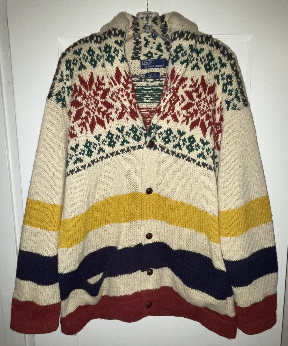 Hand Knit Polo By Ralph Lauren Wool & Silk Winter Sweater Cardigan
