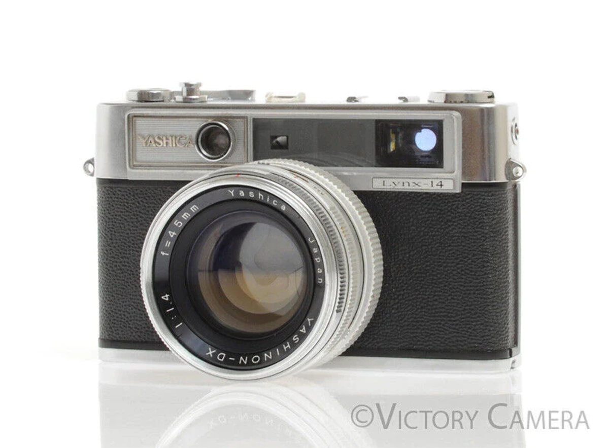 Yashica Lynx-14 Chrome 35mm Rangefinder Camera w/ 45mm f1.4 Lens