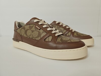 Coach Clip Court Sneaker Signature Brown Monogram Print Men's Size