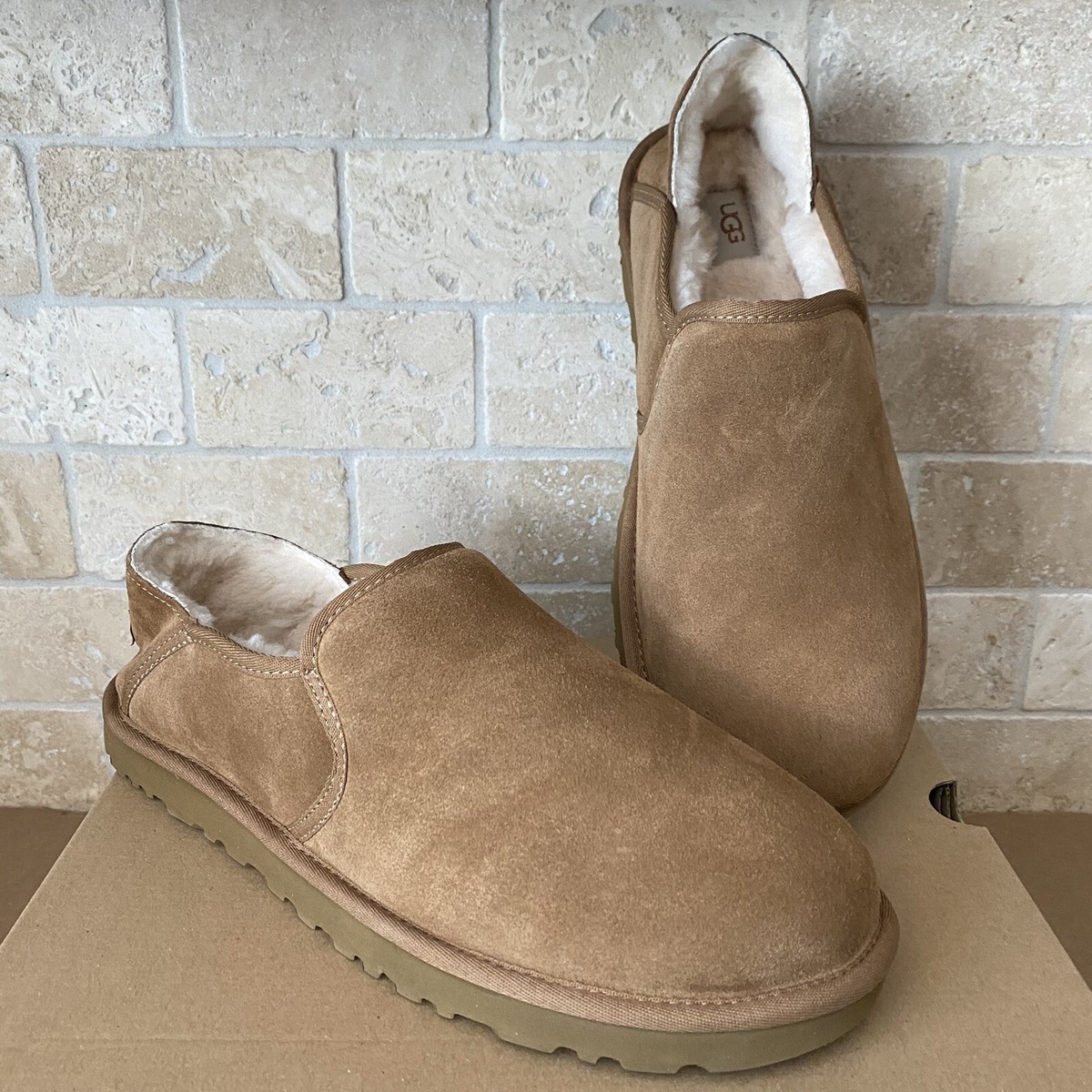 UGG KENTON CHESTNUT SUEDE SHEEPSKIN SLIP ON COMFORT SLIPPERS MEN