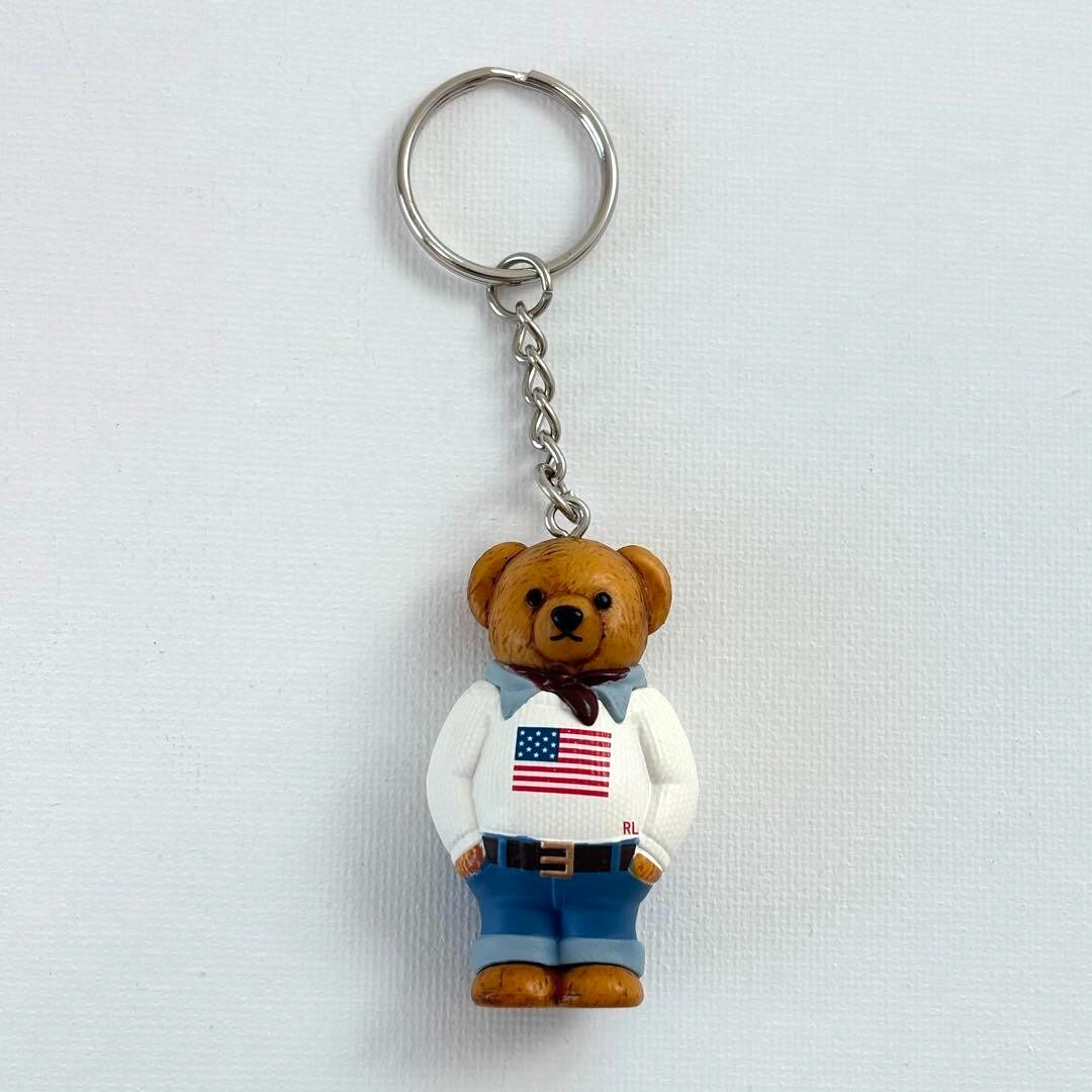 Polo Ralph Lauren White Sweater USA Flag Polo Bear Keychain