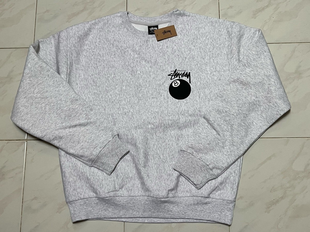 Men M Stussy 8 Ball Crewneck Sweater Ash Heather Grey Pullover New