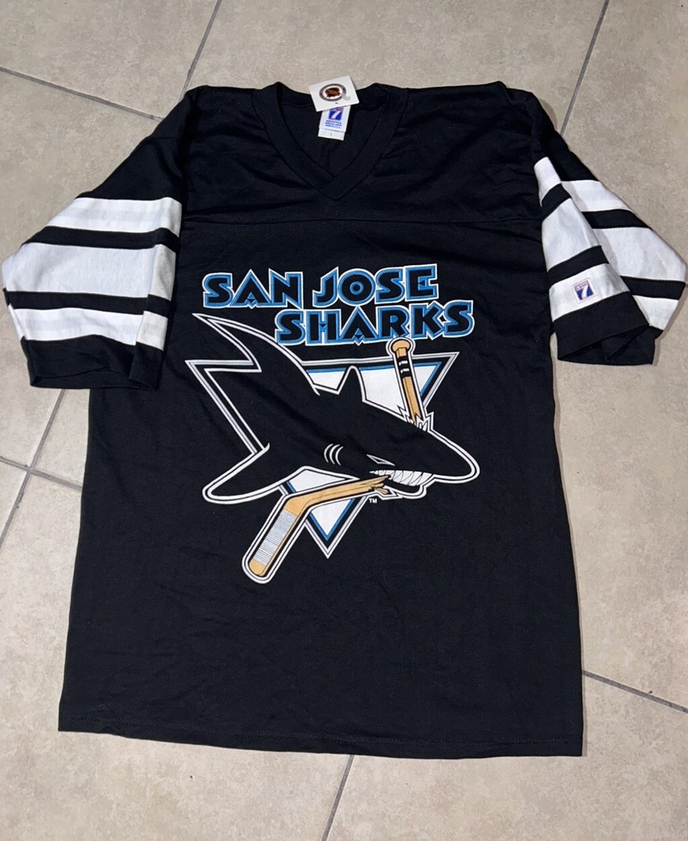 San Jose Sharks NHL Vintage 90s Black Logo 7 T Shirt NEW Deadstock
