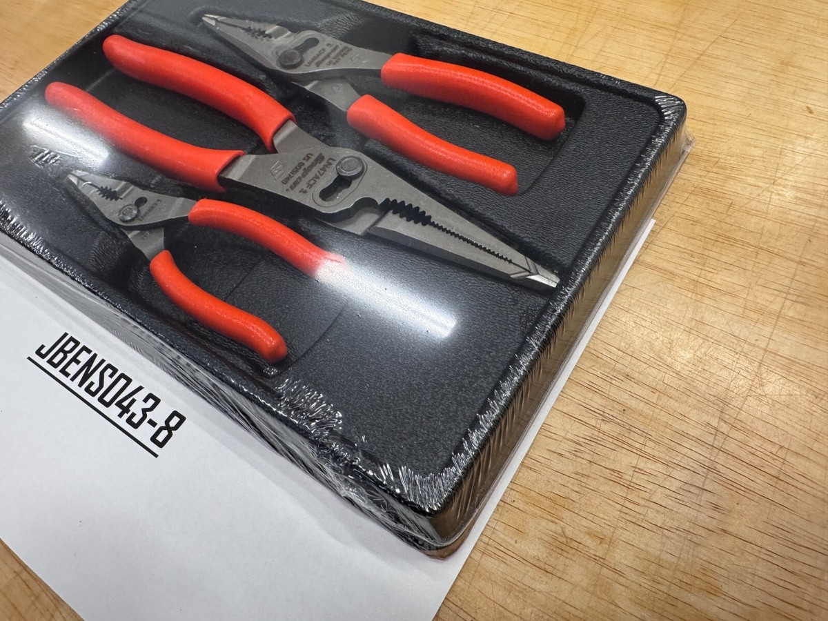 Snap-On Tools ORANGE 3pc Soft Grip Long Nose Slip Joint Pliers Set