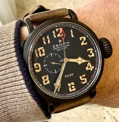 ✈️ ZENITH Pilot Montre d'Aeronef Type 20 GMT Automatic TITANIUM