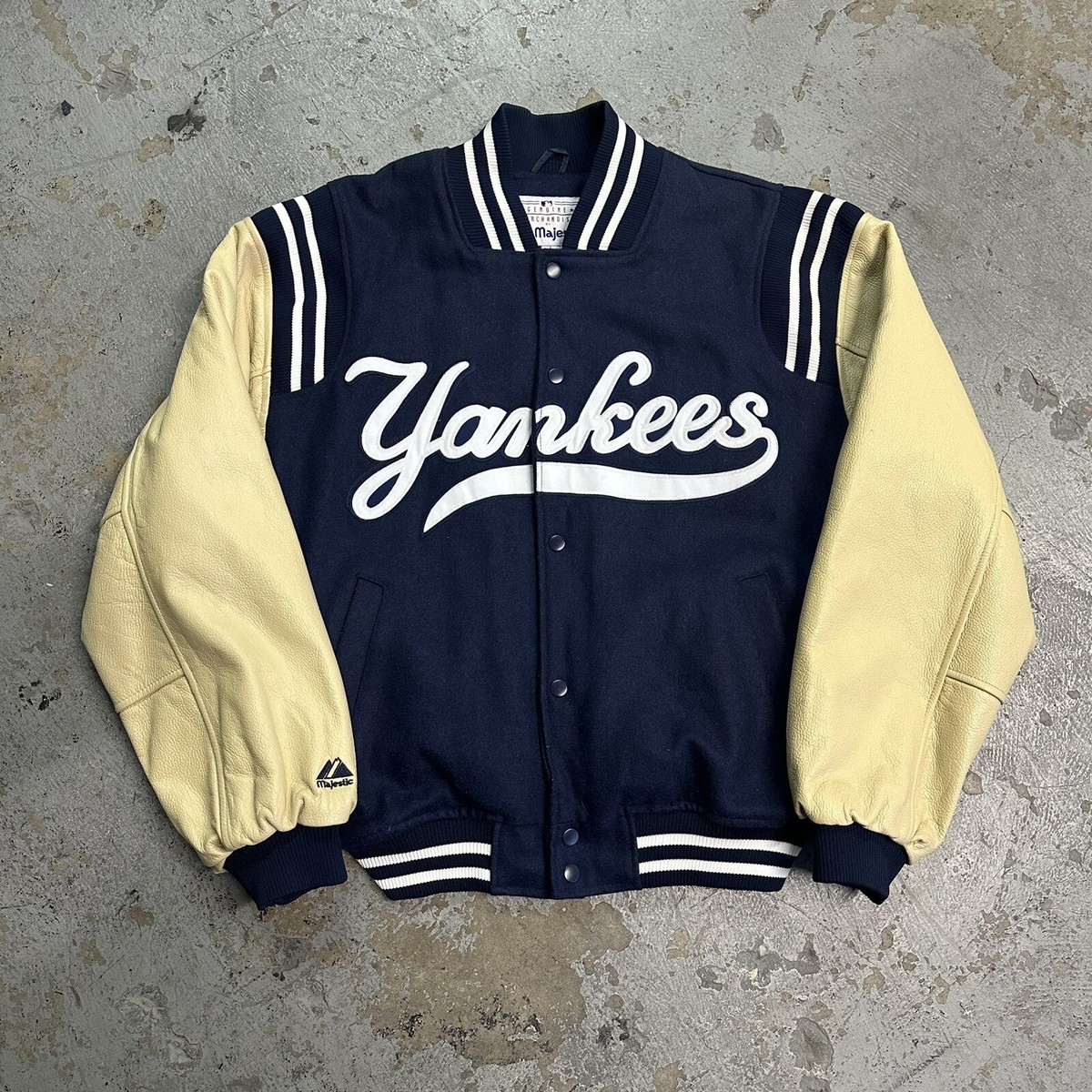 Vintage Majestic New York Yankees Leather Wool Varsity Jacket