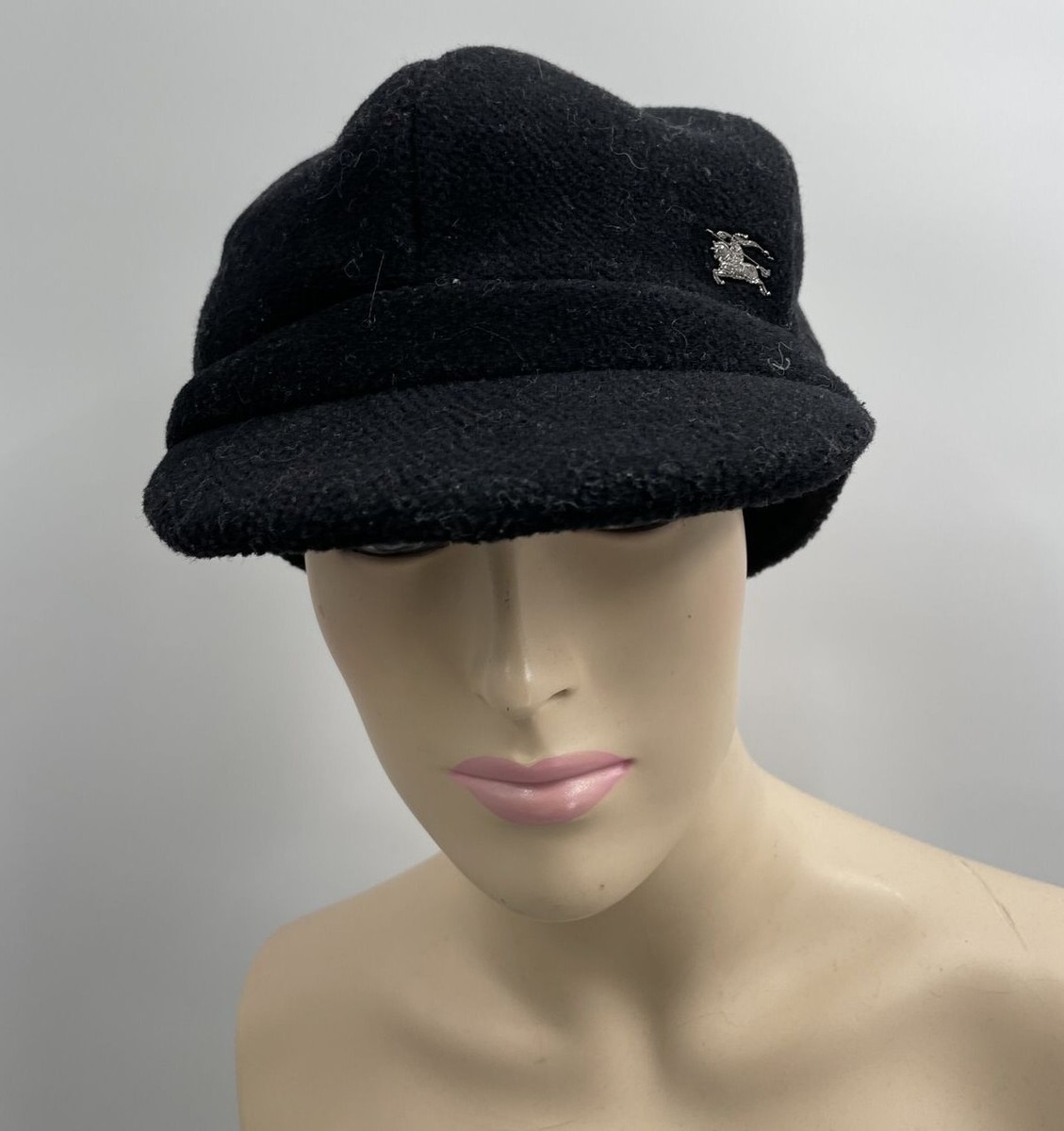 Burberry London Women's Wool Newsboy Black Cabbie Barret Visor