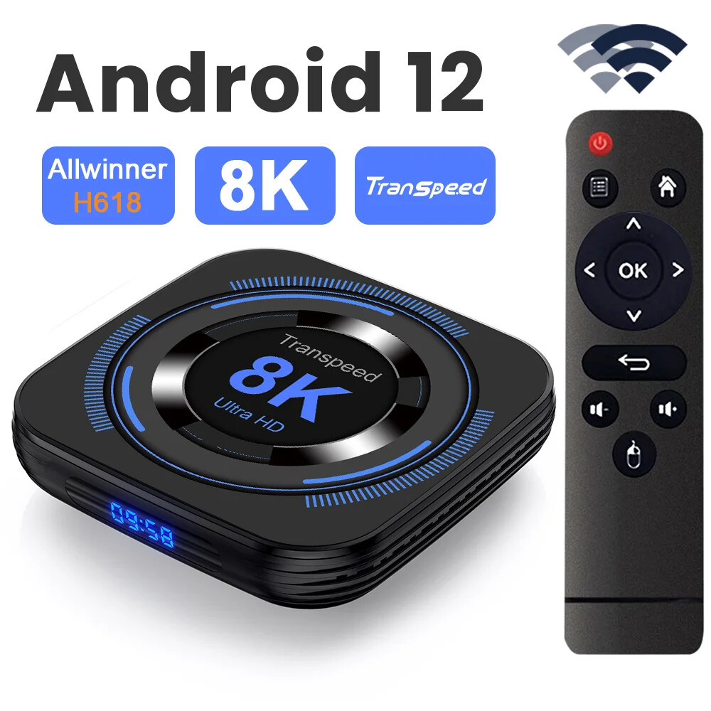 Transpeed Android TV Box Dual WiFi 8K 4K BT Voice Media Player