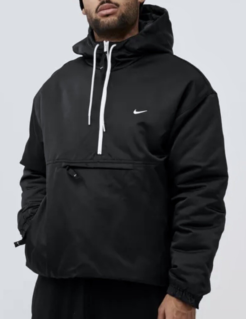 Nike Solo Swoosh Satin 1/2 Zip Pullover Anorak Black Loose Fit