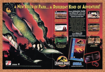 Jurassic Park SEGA CD Original 1992 Ad Authentic Movie Video Game