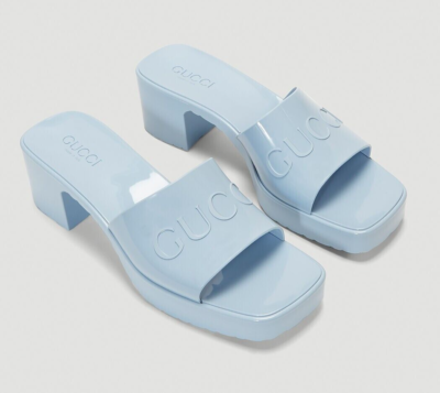 AUTHENTIC: Women's GUCCI Rubber Slide Sandal - Light Blue Size: G