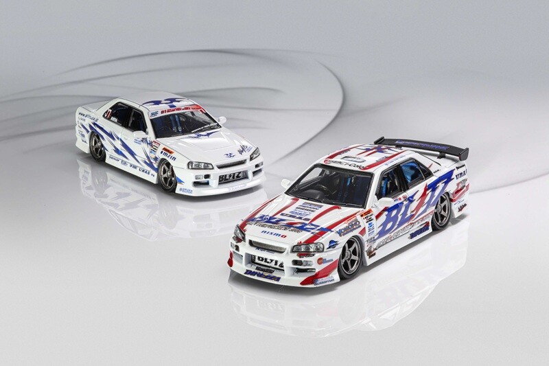 Mortal 1:64 Skyline ER34 25GT-Turbo D1GP BLITZ Diecast Model Car