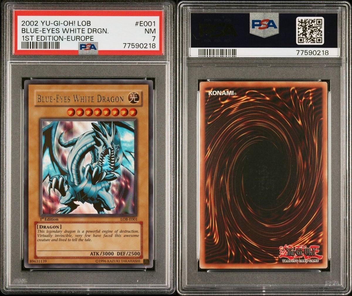 Yugioh 2002 Blue-Eyes White Dragon LOB-E001 1st Edition Europe PSA