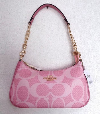 COACH CY694 Teri Shoulder Bag Signature Canvas Cherry Print Tan