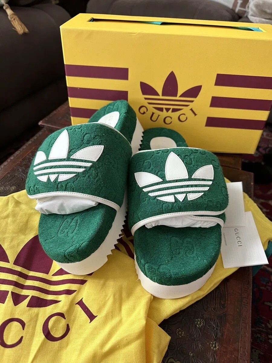 Authentic Gucci x Adidas Green GG Monogram Slides Sandals 6UK 7US