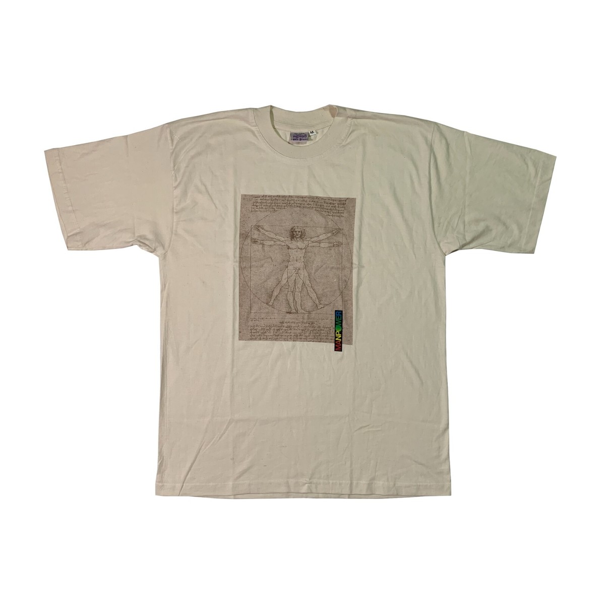 Vintage Leonardo Da Vinci Vitruvian Man T-shirt Manpower Beige Tee