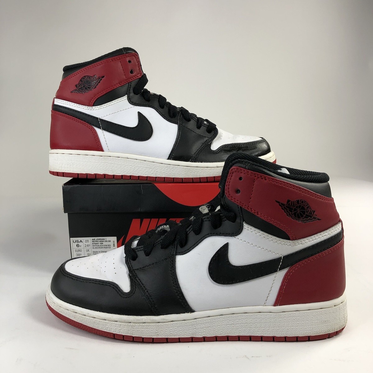 Nike Air Jordan Retro 1 Black Toe High OG GS Youth Size 6y Used