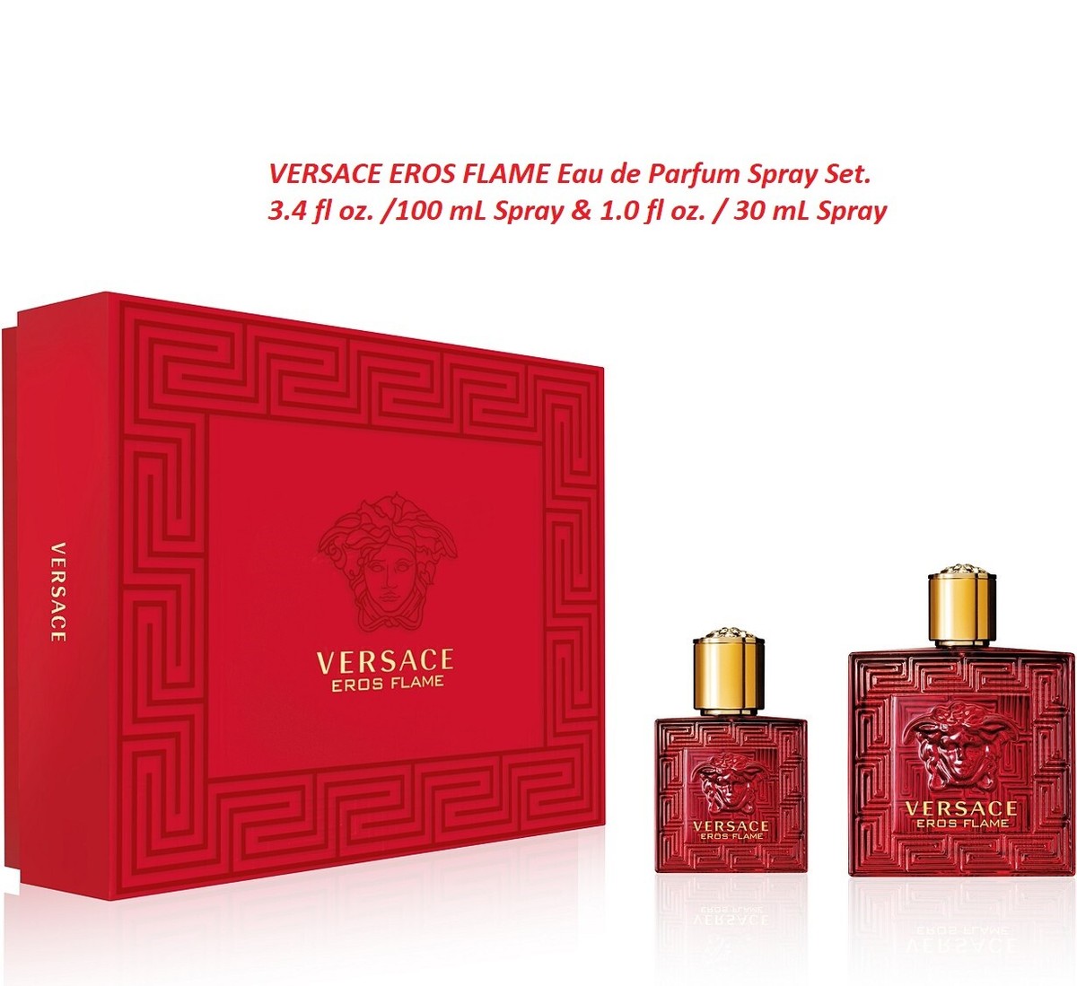 2 PC Versace Eros FLAME Eau de Parfum Spray 3.4 oz + 1.0 oz. Duo