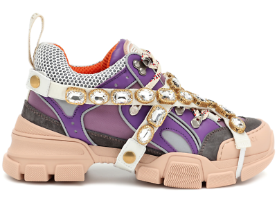Gucci Womens Journey Flashtrek Crystal Purple Lavender Hiker Low