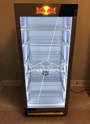 New Red Bull Energy Refrigerator Glass Door Aluminum Bar Large LED