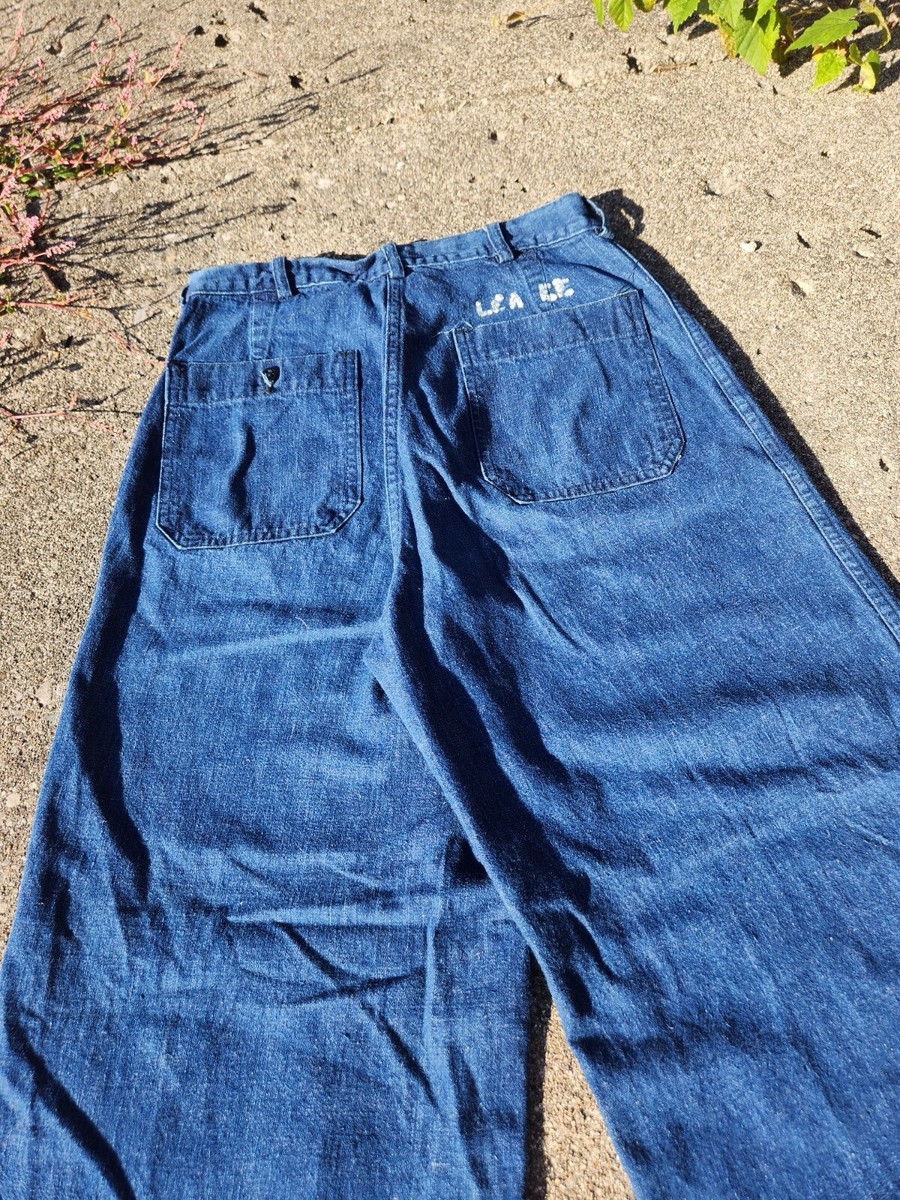 US Navy USN Sailor WWII Blue Denim Dungarees jean Button fly 1940s