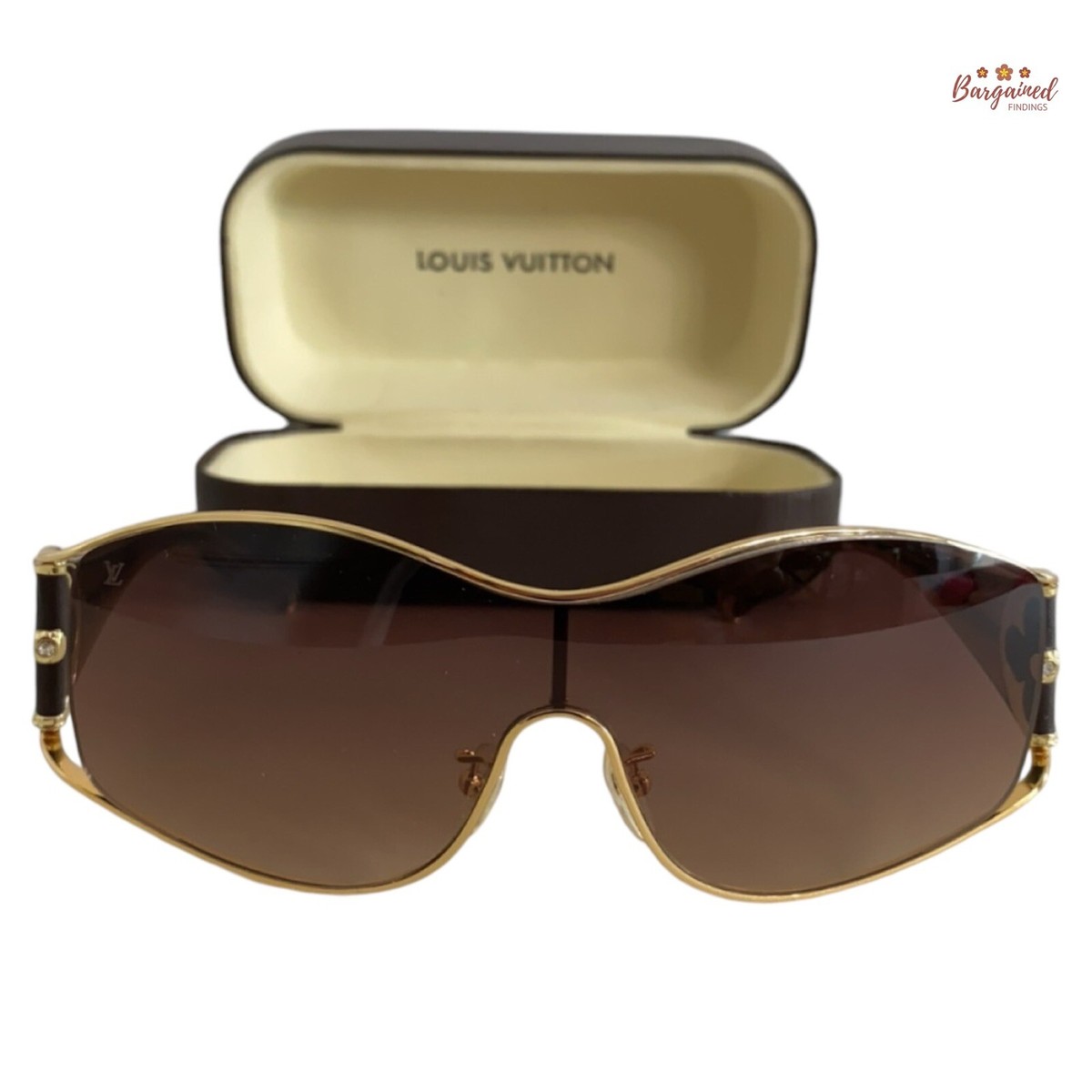 Auth LOUIS VUITTON Brown Gold Speckling Metal Frame Oversized Lens