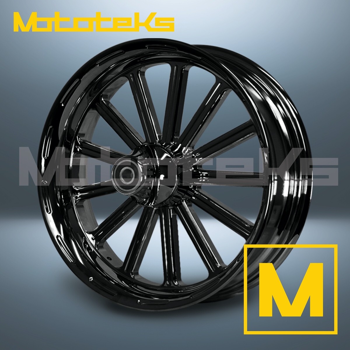 16x3.5 THIRTEEN MAG WHEEL BLACK FOR HARLEY SOFTAIL MODELS FRONT