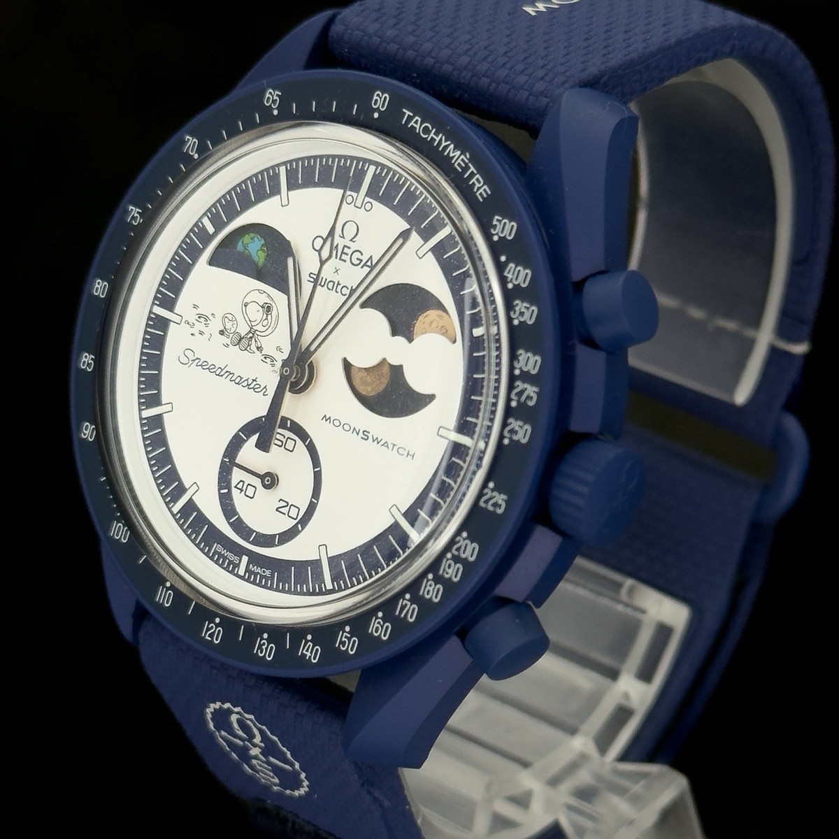 Omega Swatch MISSION TO EARTHPHASE MOONSHINE GOLD Snoopy Blue