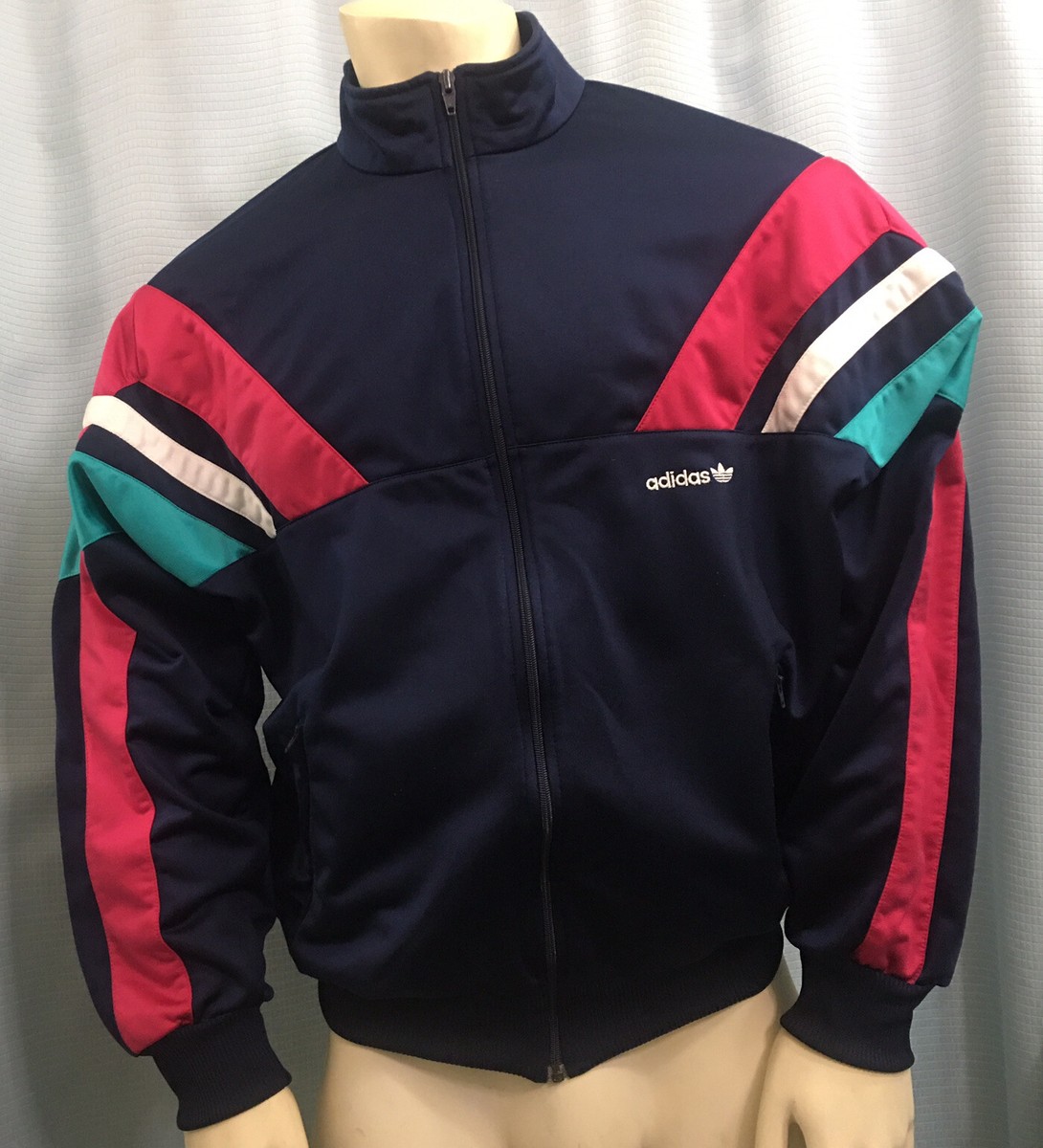 7-L-42/44 Vintage 1980s ADIDAS Track Tennis Jacket FUSCHIA PINK