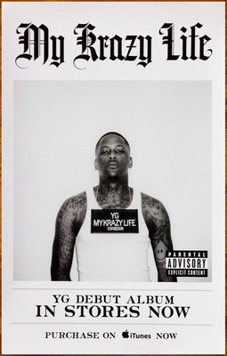 YG My Krazy Life Ltd Ed New RARE Tour Poster +BONUS Rap Hip-Hop