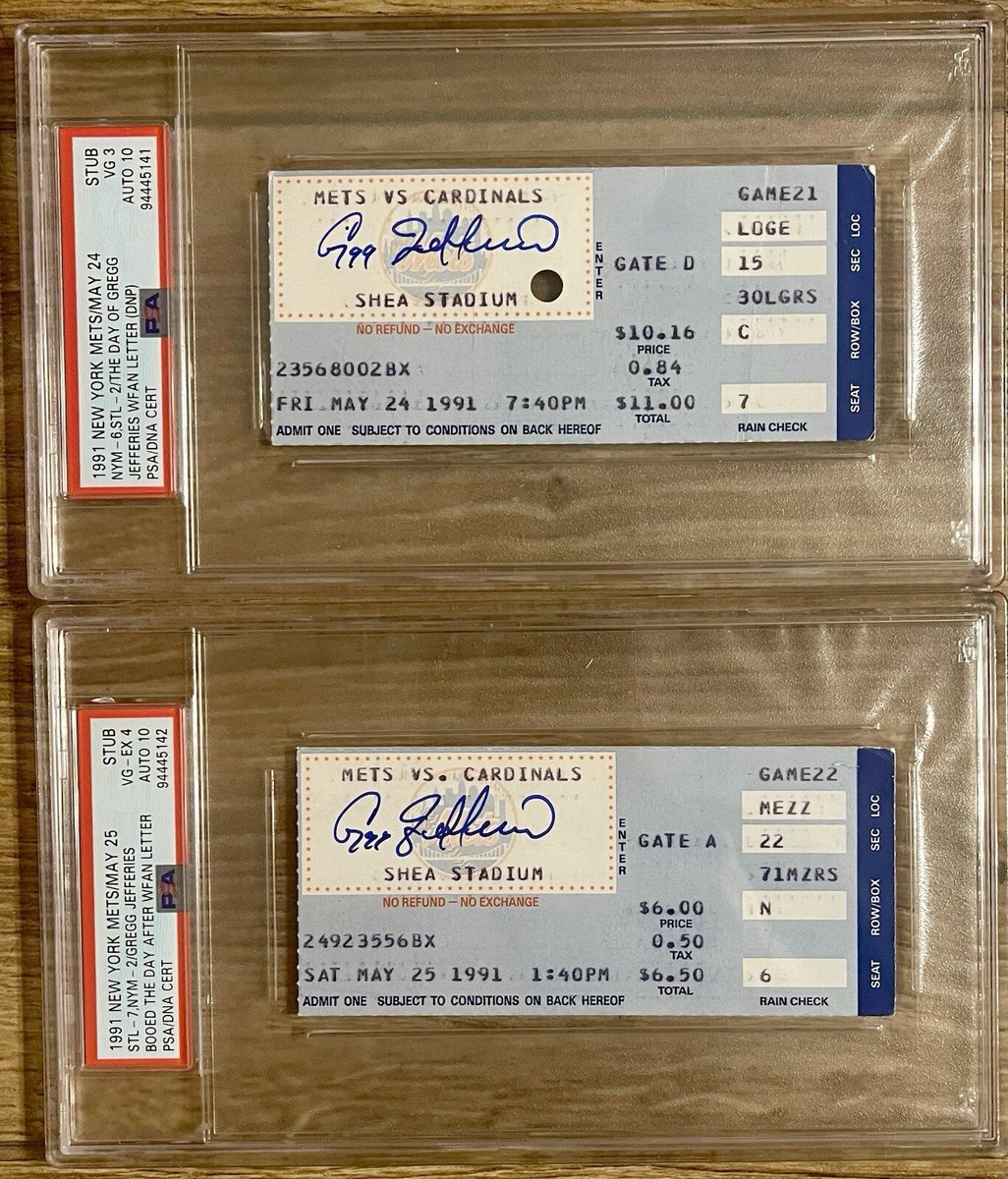 GREGG JEFFERIES LETTER TO WFAN/BOOED FOLLOWING GAME TICKET 5/23-24