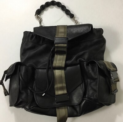 Diesel Miss Match Buckle Leather Pouch Backpack $448 Black Green