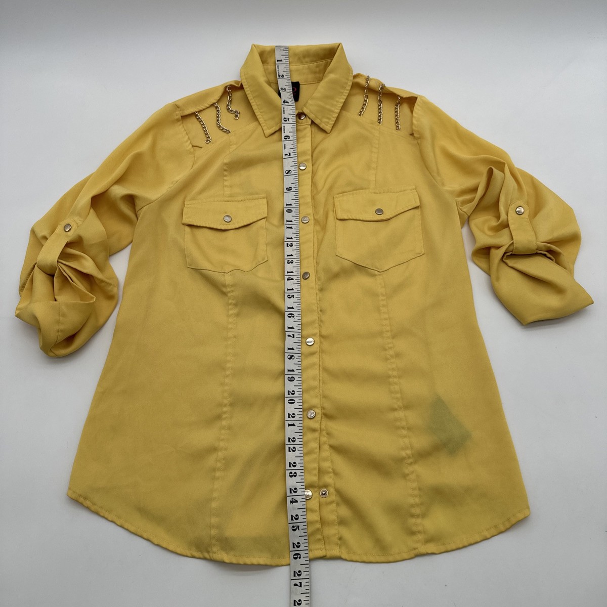 2B Bebe Button Up Shirt Women XS Yellow Solid Pockets …#23317 | eBay
