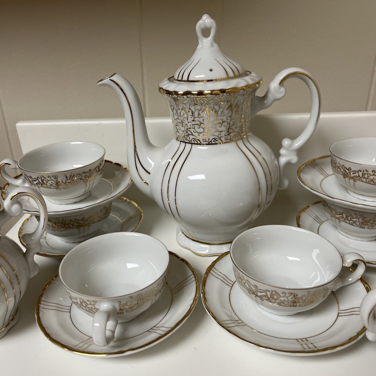 Vintage Seyei 17 piece FINE CHINA Demitasse SET 1030 JAPAN WHITE